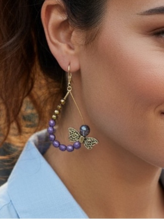 Hand Crafted Jewelry - HAND CRAFTED WHIMSIGOTH DRAGONFLY TEARDROPS EARRINGS Purple & Gold Fairycore